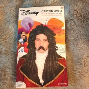 Disney Captain Hook Black Wig & Mustache Set